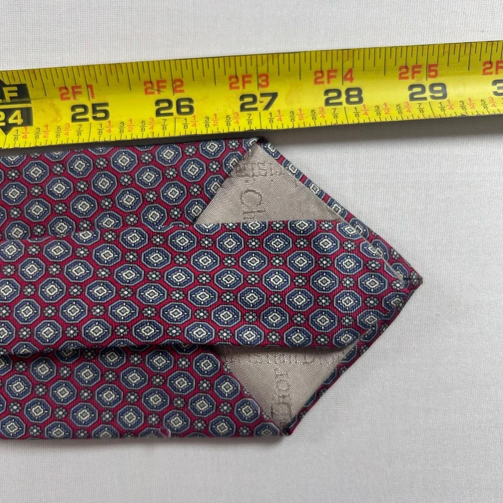 Christian Dior Necktie Men Red Blue Geometric Medallion 100% Silk Italian Fabric